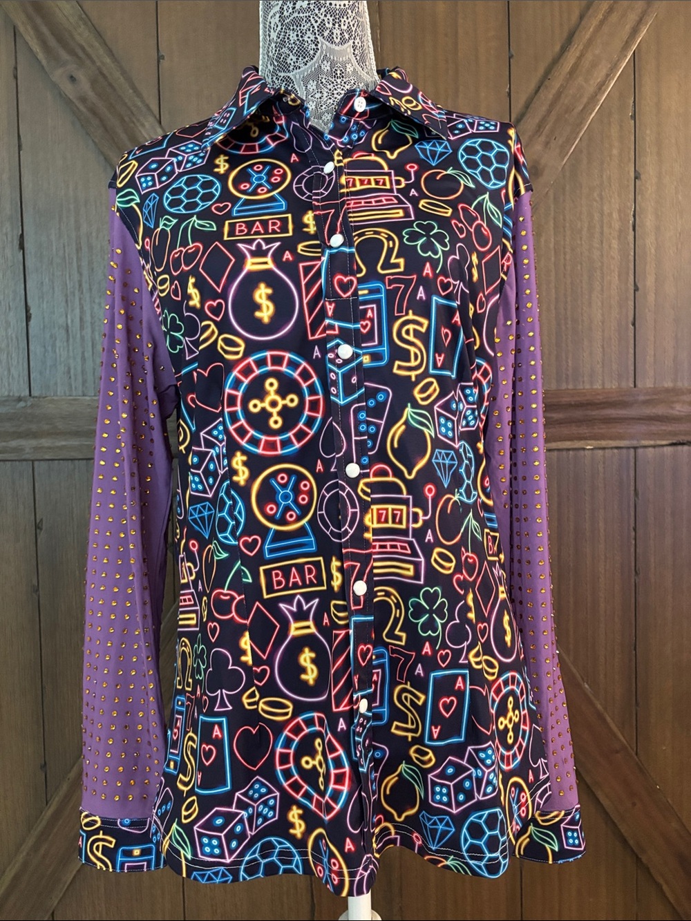 Ranch Dress’n Neon Casino Print cowgirl snap shirt